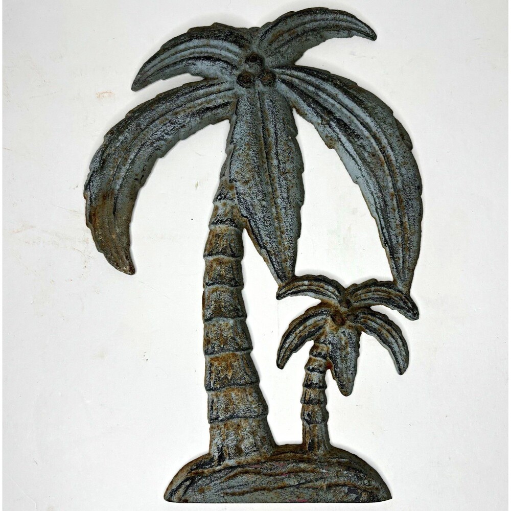 Hanging Palm Tree Wall Decor Tropical Coastal Heavy Metal Cast Iron 11” x 8”